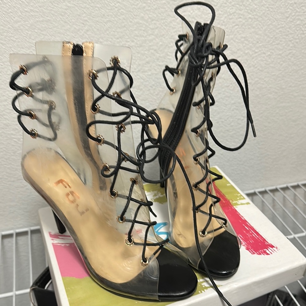 Women's Black Lace-Up Heels